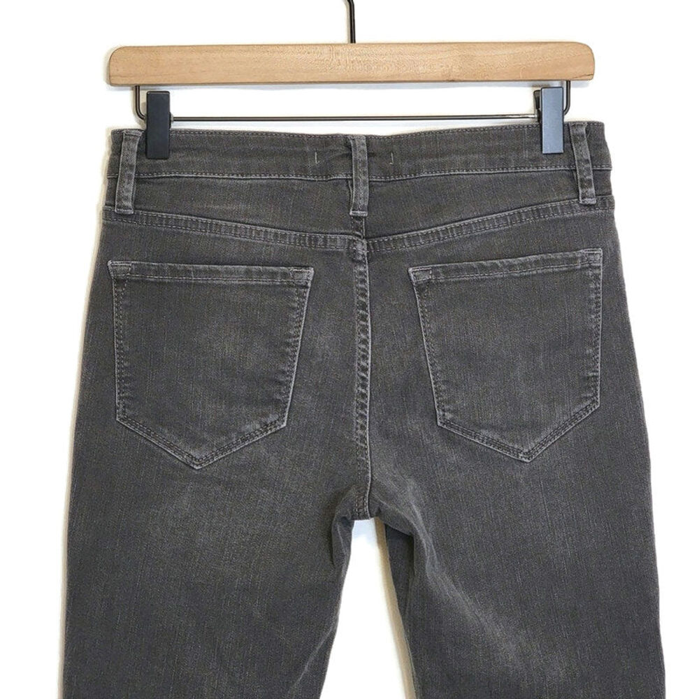 Free People Straight Leg Jeans Mid Rise Raw Hem Ankle Crop Black Gray 27 - Picture 9 of 16